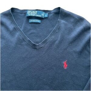 Polo Ralph Lauren 100% Pima Cotton Men's Small Navy Blue V-Neck Pullover Sweater